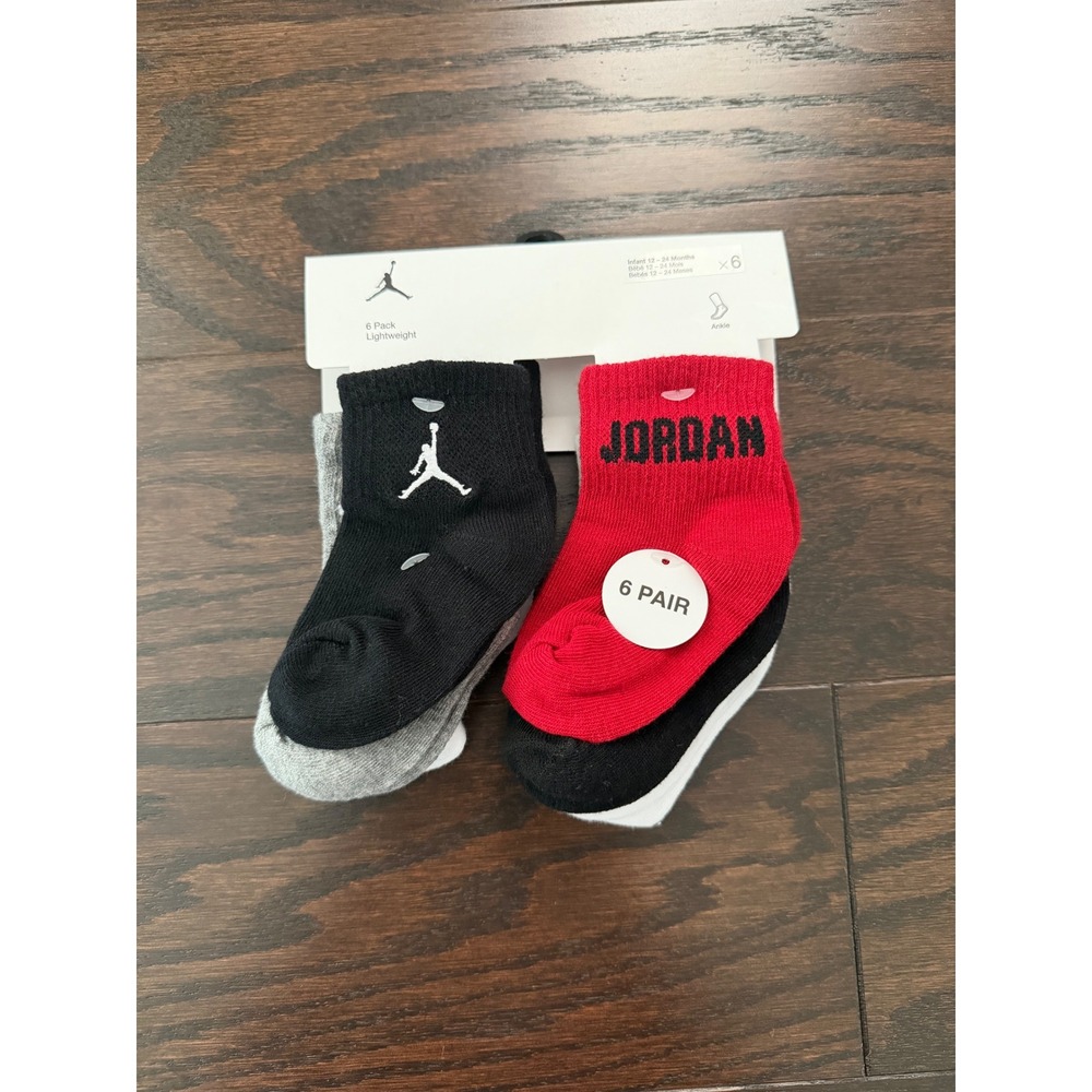 Jordan Infant Ankle Socks 6 Pack Black Red White Grey 12-24 Months NJ0734-R61